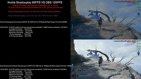 Nvidia Shadowplay 60FPS VS OBS 120FPS STAR WARS Jedi Survivor DLSS 3 MOD 4K HDR Ray Tracing