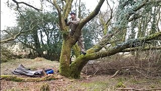 Adjusting the ridgeline for the tarp. Dartmoor 22nd March 2023