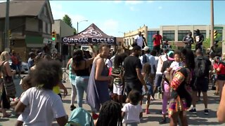 Protesters celebrate Juneteenth with a block party
