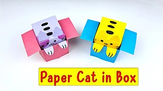 How to Make Origami Paper Cat in Box/DIY Easy Origami Paper Crafts