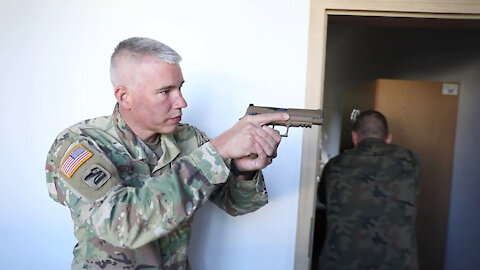 B-ROLL: US Army National Guard citizen soldiers teach Polish soldiers active threat response