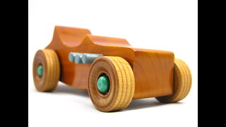 Wood Toy Car, Hot Rod 1927 T-Bucket, Shellac, Metallic Green and Grey, Race Car, Dragster, 572905077