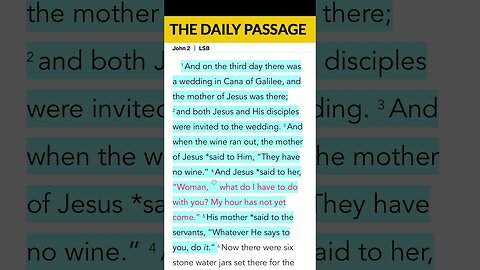 Pursuing Jesus Through His Word: Join THE DAILY PASSAGE | John 2:1-5 | #shorts #bible #Jesus