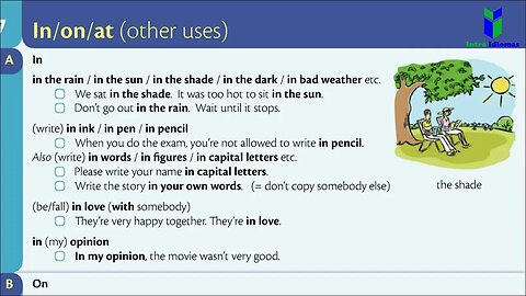 127 - English prepositions in on at other uses - ENGLISH GRAMMAR IN USE - Unit 127