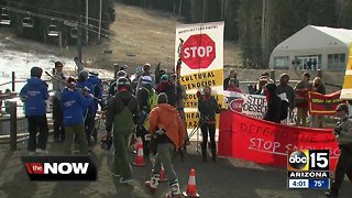 Demonstrators protested outside Arizona Snowbowl on opening day