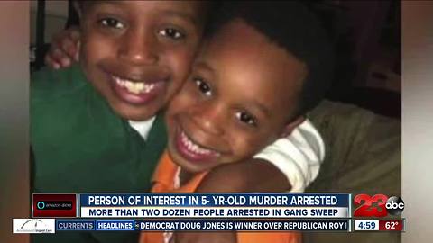 Bakersfield Police have arrested a person of interest in the unsolved murder case of 5-year-old Kason Guyton