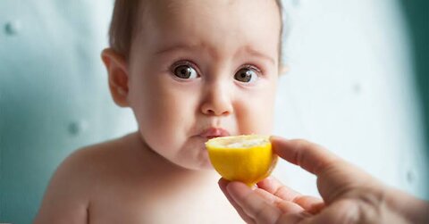 Cute Baby's funny reaction testing Lemon on 1st time