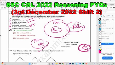 SSC CGL Tier 1 2022 (3rd December Shift 2) Reasoning Solutions MEWS #ssc #pyq