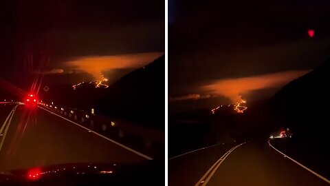 Footage of lava flow from Mauna Loa recorded from highway