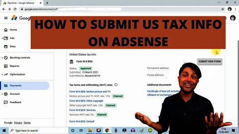 How To Submit U.S. tax info to Google AdSense To Save 24% US TAX For YouTube Creators And Bloggers