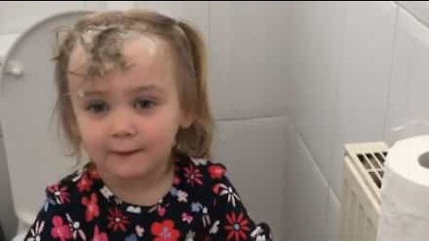 Girl caught washing hair with toilet paper