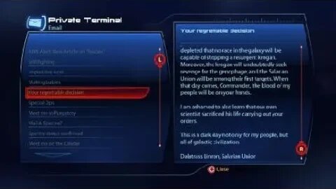 Mass Effect™ Legendary Edition: My Response To Dalatrass Linron (Mass Effect 3)