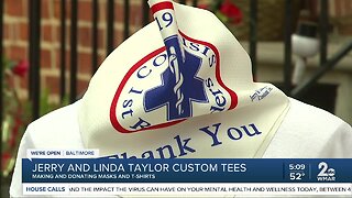 Jerry and Linda Taylor custom tees, making and donating masks and t-shirts