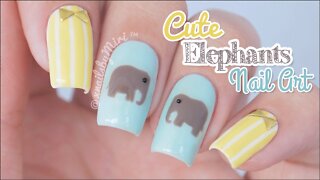 Cute Elephants Nail Art _ using Twinkled T elephant sticker vinyls