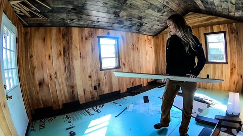 Beautiful, CHEAP Flooring for my Tiny Off-Grid Cabin - Is It STILL a Shed? - Vlog #23