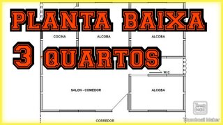 planta baixa com 3 quartos e uma suíte