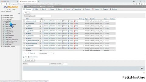 How to delete database table via phpMyAdmin in cPanel with FelizHosting