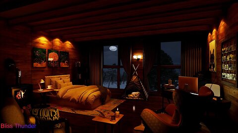 Evening Snow Cozy Cabin And Crackling Fireplace