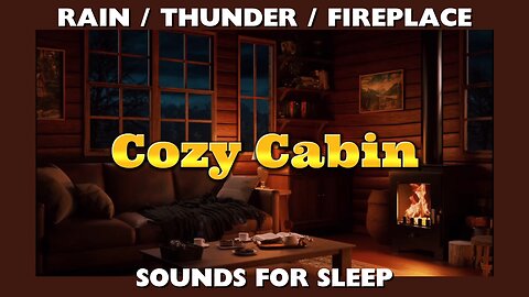 DEEP SLEEP / Rain, Thunder & Fireplace Sounds / Cozy Cabin