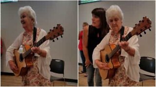 90-year-old lady performs a song about aging at her birthday party