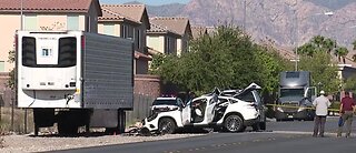 Car crashes into parked trailer | Breaking
