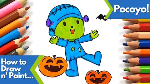 How to draw and paint Pocoyo Frankenstein Halloween