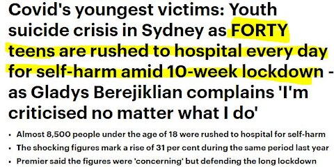 40 SYDNEY TEENS RUSHED TO HOSPITAL EVERYDAY FOR SELF HARM DUE TO 10 WEEK LOCKDOWN.