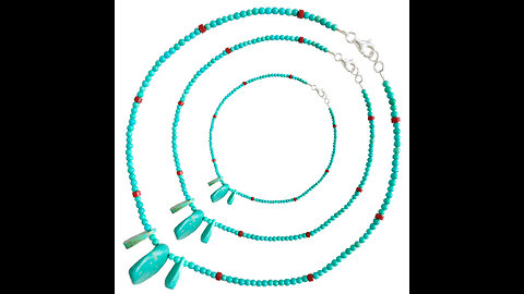 Small size turquoise beads necklace red Coral with Free-shape pendant Unique Gifts for Women