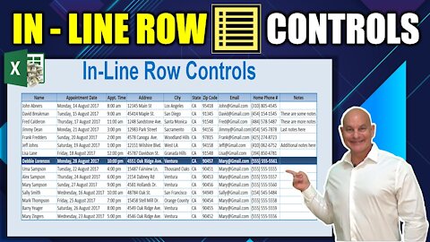 How To Add In Line Row Controls In an Excel table