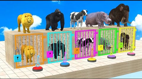 Cow Mammoth Elephant GorillaLion Hippo Guess The Right Key ESCAPE ROOM CHALLENGE Animals