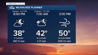 Mostly cloudy, windy, and mild Tuesday night