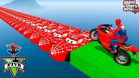 GTA V MEGA RAMP BOATS CARS MOTORCYCLE WITH TREVOR ALL SUPER HEROES NEW STUNT MAP CHALLENGE