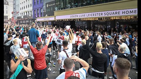 Leicester Square TRASHED by England fans smashing bottles and windows