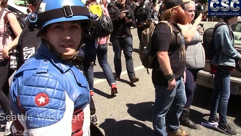 Liberal Shows Up Wearing Captain America Costume At #MarchAgainstSharia Event In Seattle