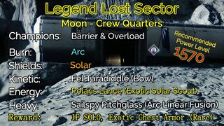 Destiny 2 Legend Lost Sector: Moon - K1 Crew Quarters on my Warlock 10-21-22