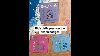 Custom personalized wooden wall art. Beach badges with birth years for parents, mom, dad, and kids