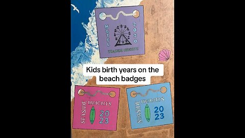 Custom personalized wooden wall art. Beach badges with birth years for parents, mom, dad, and kids