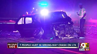 Seven people injured in wrong-way crash on I-74