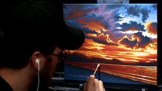 Acrylic Seascape Painting of a Stormy Ocean Sunset - Time Lapse - Artist Timothy Stanford