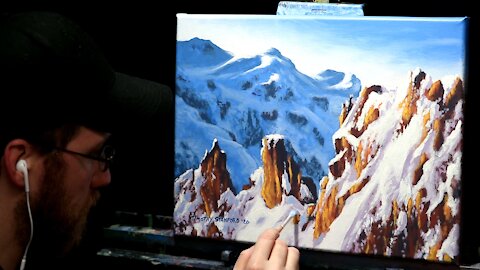 Acrylic Landscape Painting of Snow Covered Mountains - Time Lapse - Artist Timothy Stanford