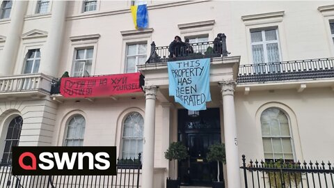 Oligarch's £5 million mansion occupied by squatters flying Ukrainian flag from a window