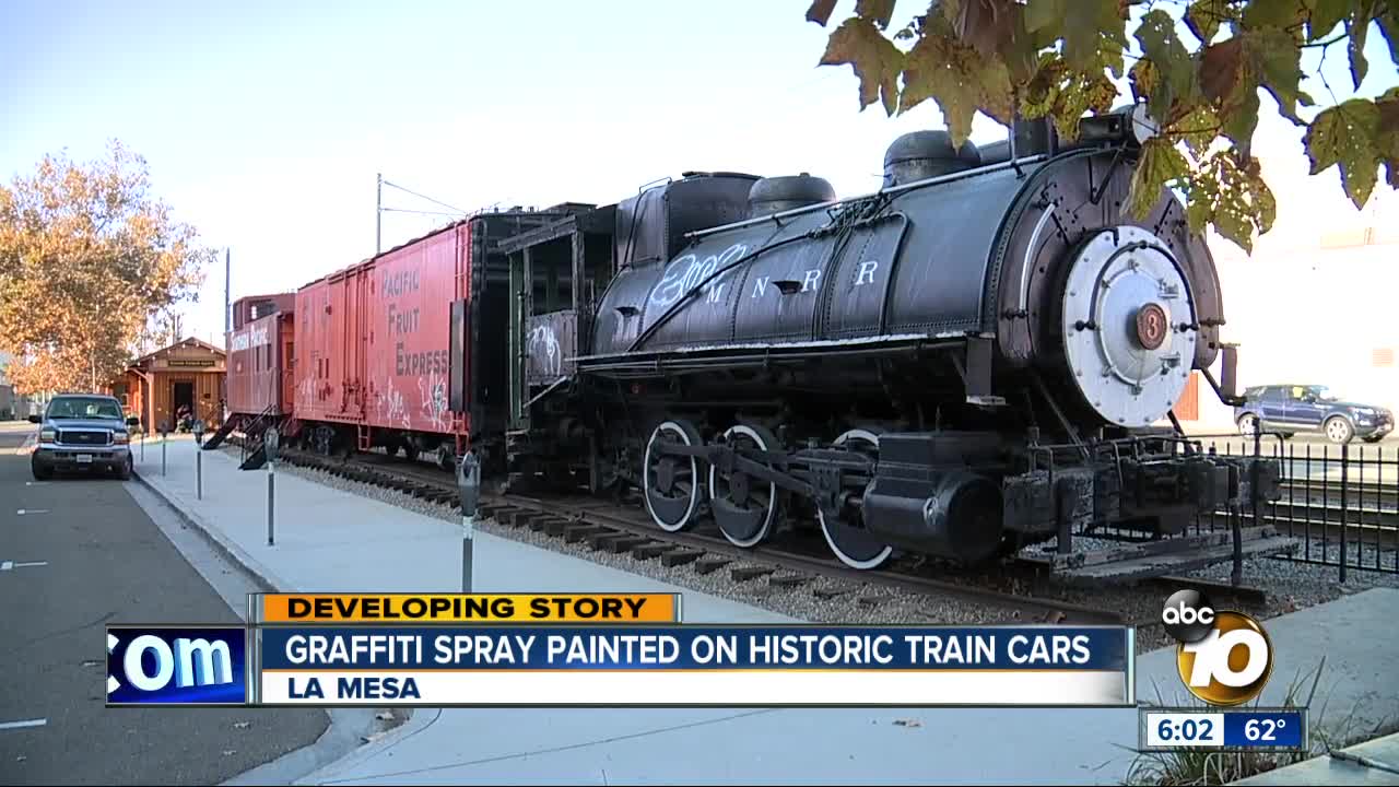 Graffiti painted on historic train cars