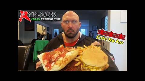 Ryback Vegan Feeding Time: Cafe No Fur Triple Bypass Burger & Fries with Meatball Marinara Sub