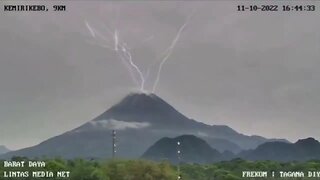 Lightning strike over volcano Merapi