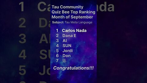 Quiz Bee Top Ranking Sep 2023 #tau #taunet #agoras #shorts