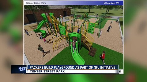 Green Bay Packers players help build a new playground at Milwaukee's Center Street Park