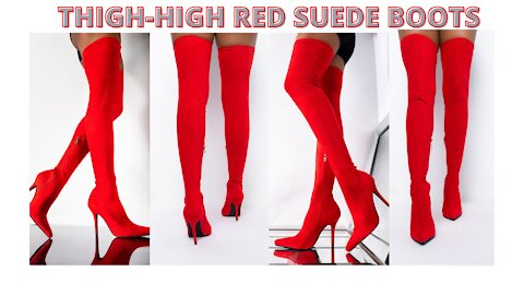 THIGH HIGH RED SUEDE BOOTS
