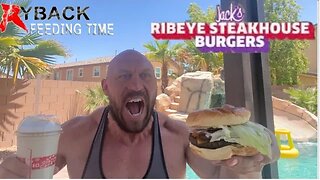 Ryback Feeds On New Jack In The Box Double Bacon Ribeye Burger with Fries, Tacos and Vanilla Shake