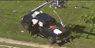 Sparks Fly...Pick-Up Truck Crashes Into Power Lines During Houston Police Pursuit