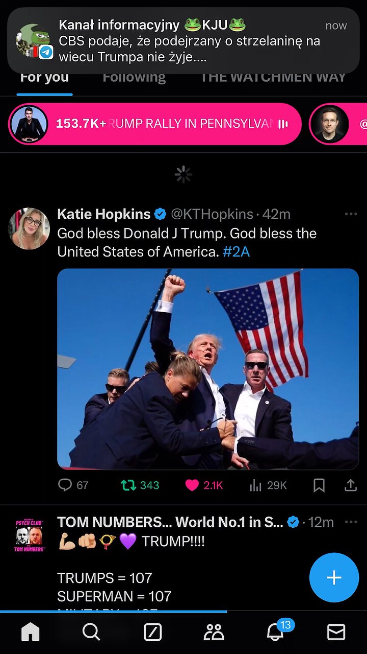 Trump shot posts on X : 13/07/2024